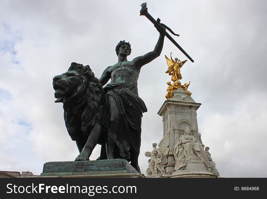 Details of Victoria Memorial close up on lion and Angel.