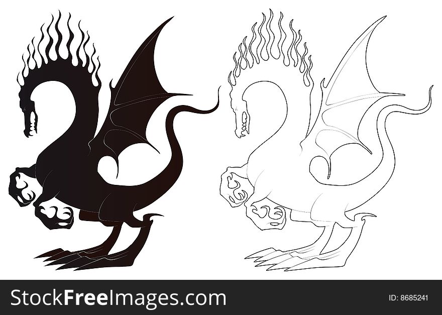 Black and white dragons - vector and tattoo illustration