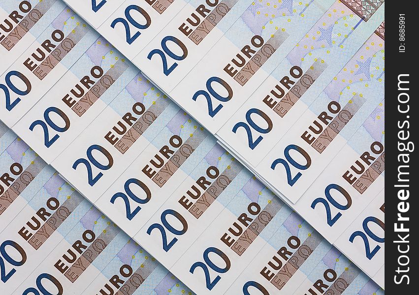 A line of 20 euro bills