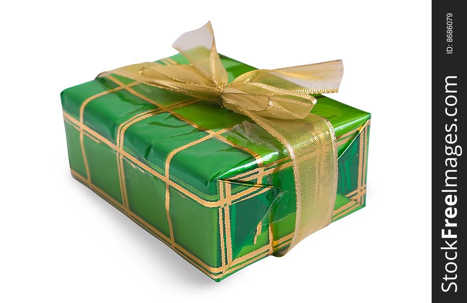 Green gift box on white background. Isolated