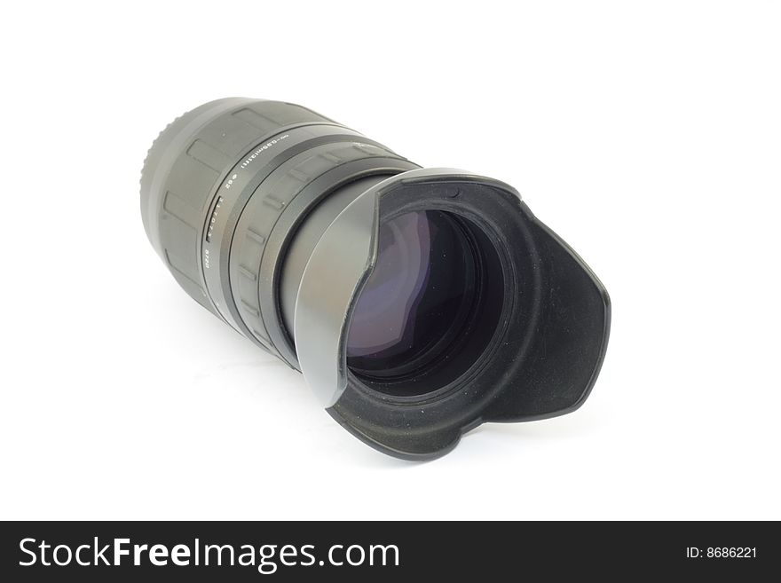 Image of a large camera lens isolated on a white background