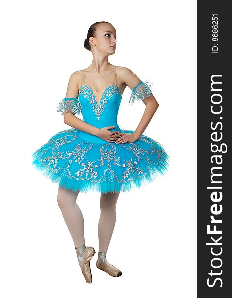 The beautiful young ballerina in dark blue clothes. The beautiful young ballerina in dark blue clothes