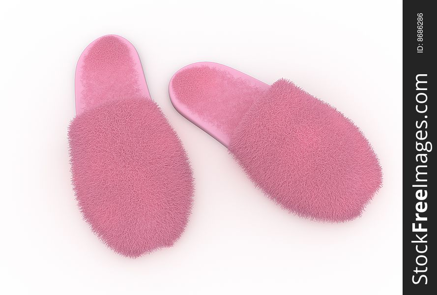 Isolated pink home slippers on the white background. Isolated pink home slippers on the white background