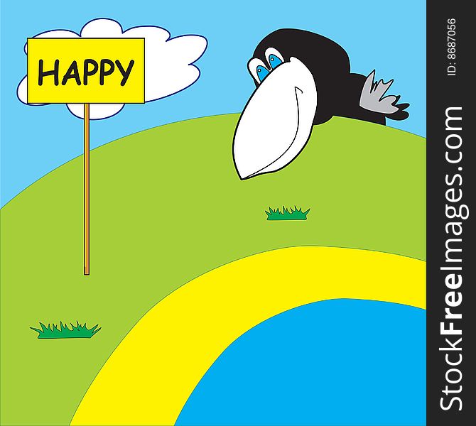 Happy crow over the horizon with a congratulatory poster