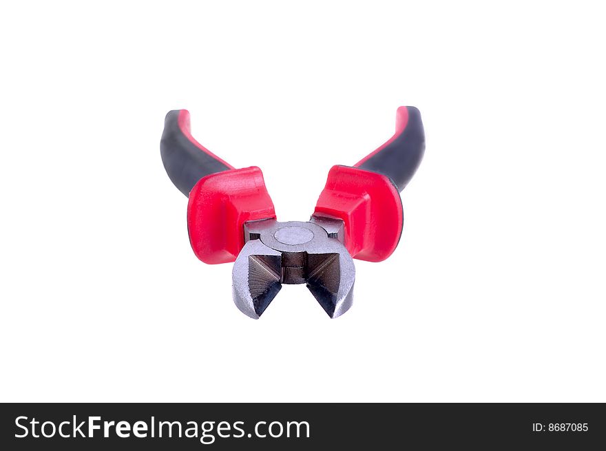 Pliers (side cutters) with red and black plastic tongs on thighs