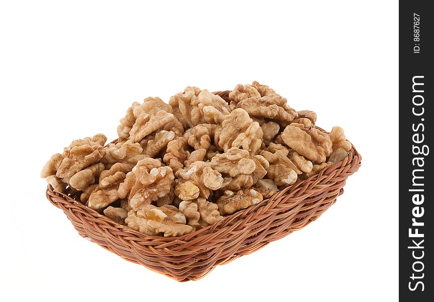 Isolated basket with nuts walnut