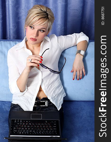 Woman with notebook in room