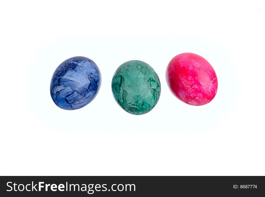 Three colorful Easter eggs, isolated.