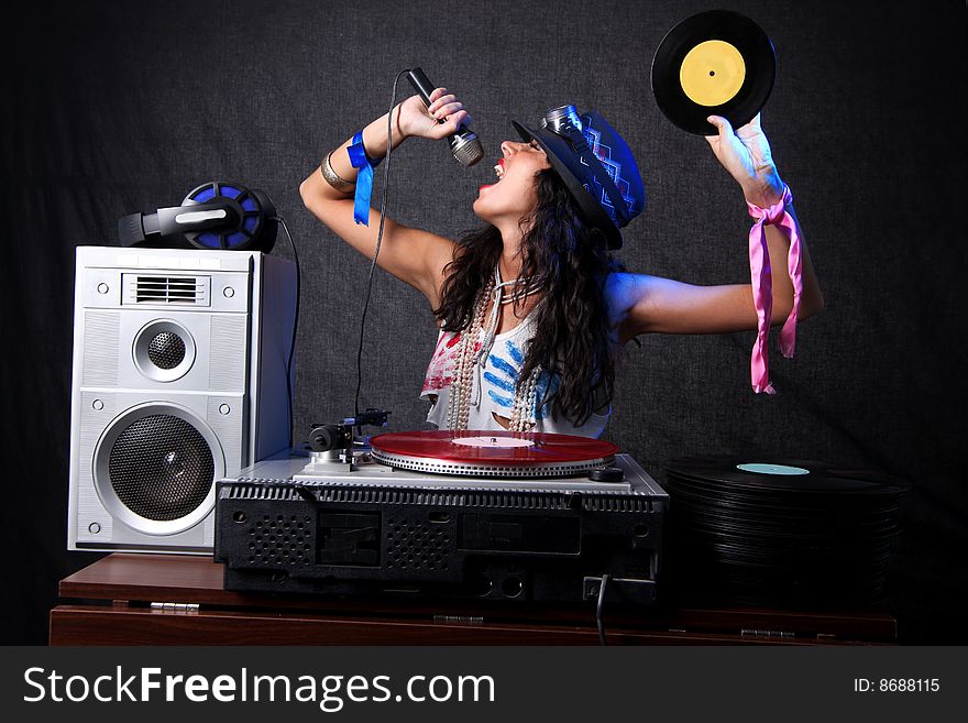 20s girl cool DJ in action