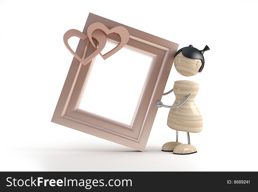 Little funny girl and frame in white background