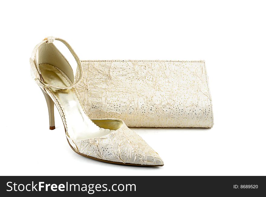 Shoes and handbag on white background. Shoes and handbag on white background