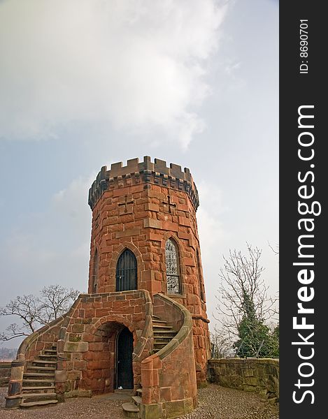 The little watchtower on the battlements at shrewsbury castle in england