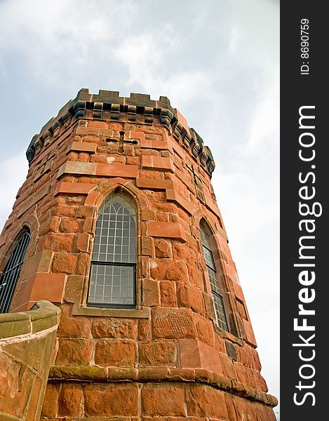 The little watchtower on the battlements at shrewsbury castle in england. The little watchtower on the battlements at shrewsbury castle in england
