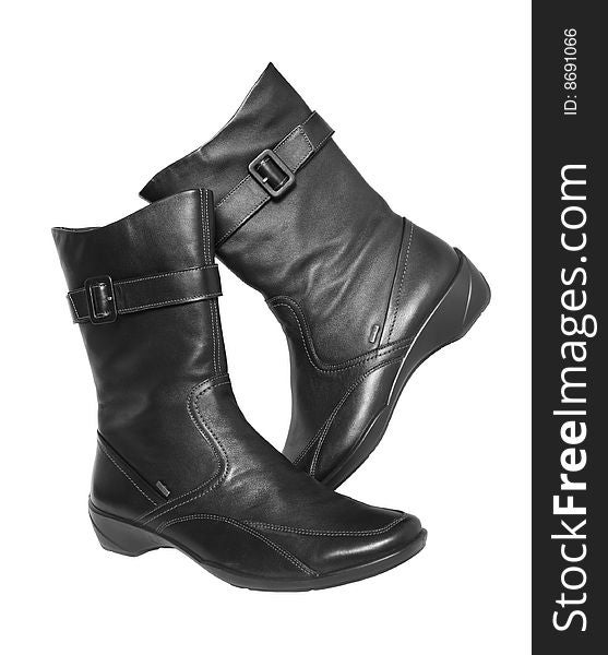 Footwear female from a black natural leather. Separately on a white background. Footwear female from a black natural leather. Separately on a white background