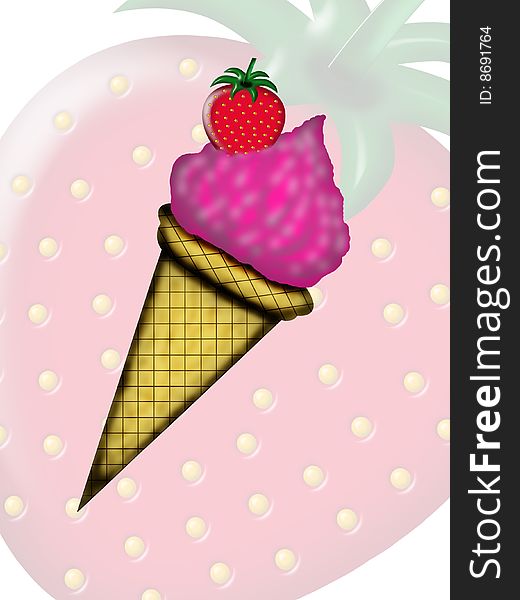 Strawberry ice-cream in a waffle cone