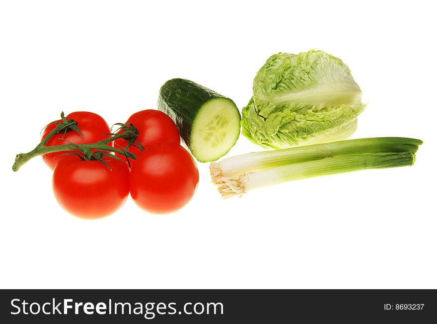 Salad ingredients isolated on white