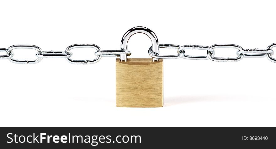 Chained and locked cash on a white background