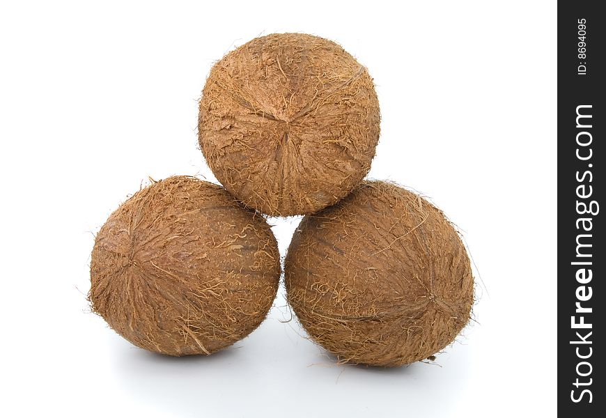 Coconuts on a white background.