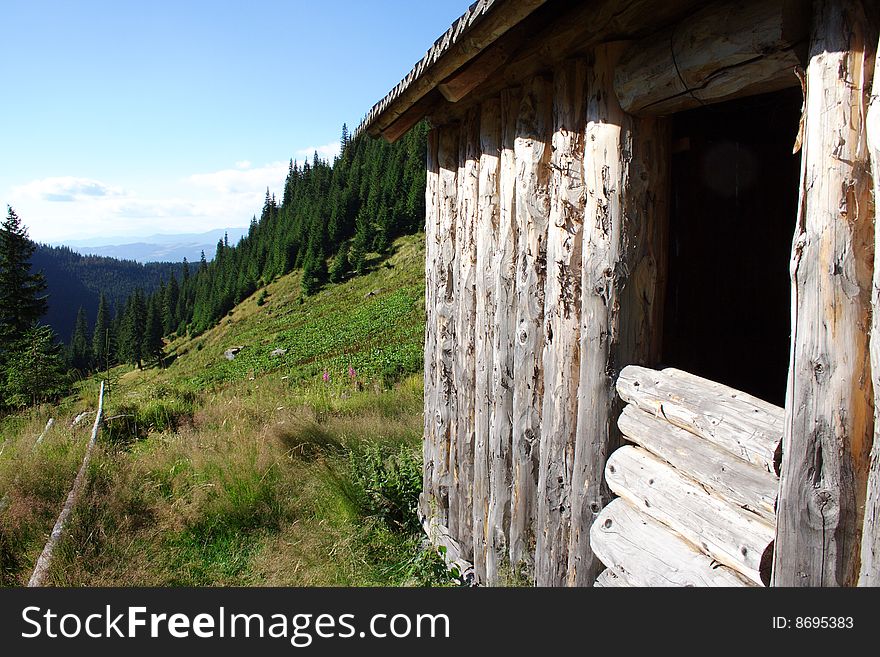 A wooden shelter in Rodney Mountains in Romania. A wooden shelter in Rodney Mountains in Romania