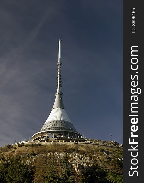 JeÅ¡tÄ›d hotel and TV tower on top of JeÅ¡tÄ›d (Jested) mountain above Liberec, Czech Republic. JeÅ¡tÄ›d hotel and TV tower on top of JeÅ¡tÄ›d (Jested) mountain above Liberec, Czech Republic