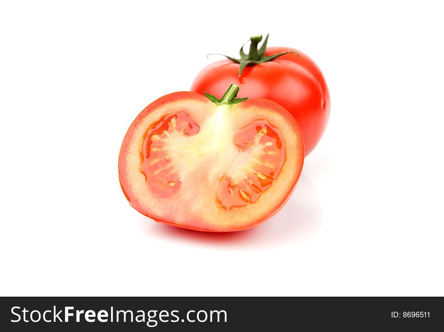 Delicious red tomato in white background