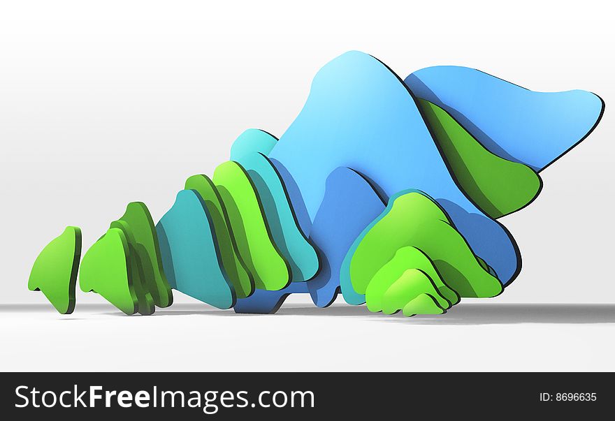 Blue and green shapes on a white background