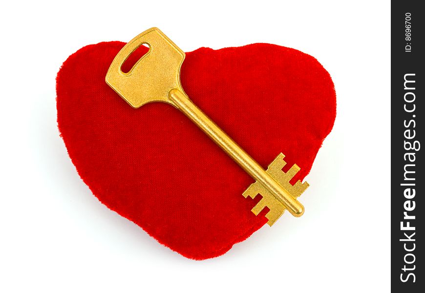 Heart and key isolated on white background