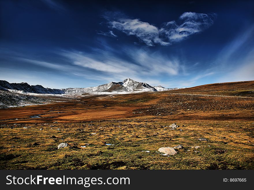 Pasture Land With Snow Mountains