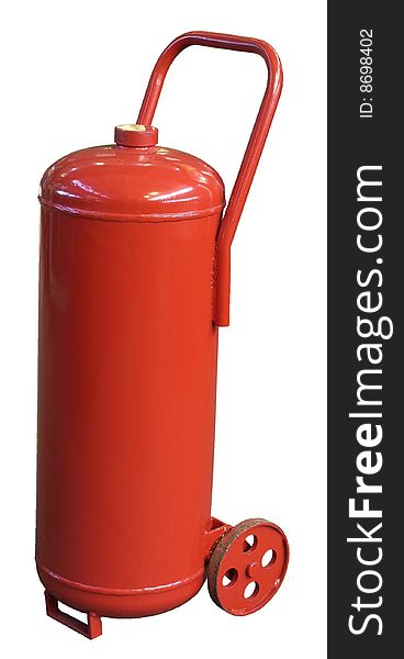 The red fire extinguisher on a white background. The red fire extinguisher on a white background