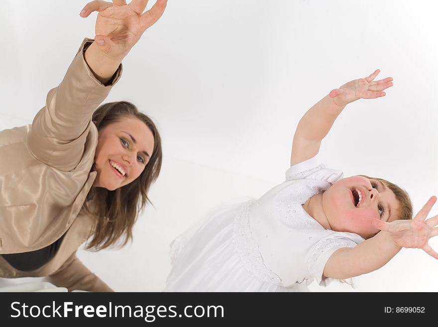 A photograph portrait young woman and kid. A photograph portrait young woman and kid