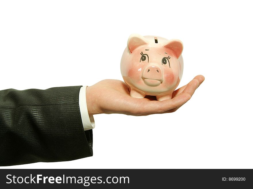 Saving money woman hands holding piggy bank