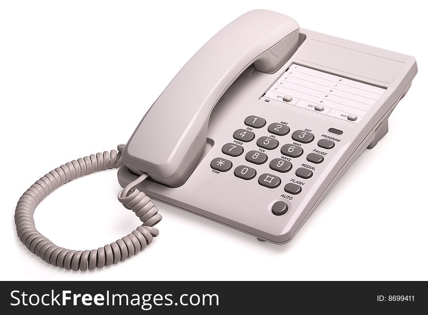 Office white phone. Isolated on a white background. Office white phone. Isolated on a white background.