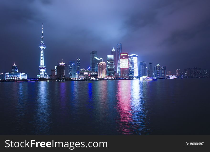 Economic Center of China - Night View of Shanghai with Pearl Tower. Economic Center of China - Night View of Shanghai with Pearl Tower
