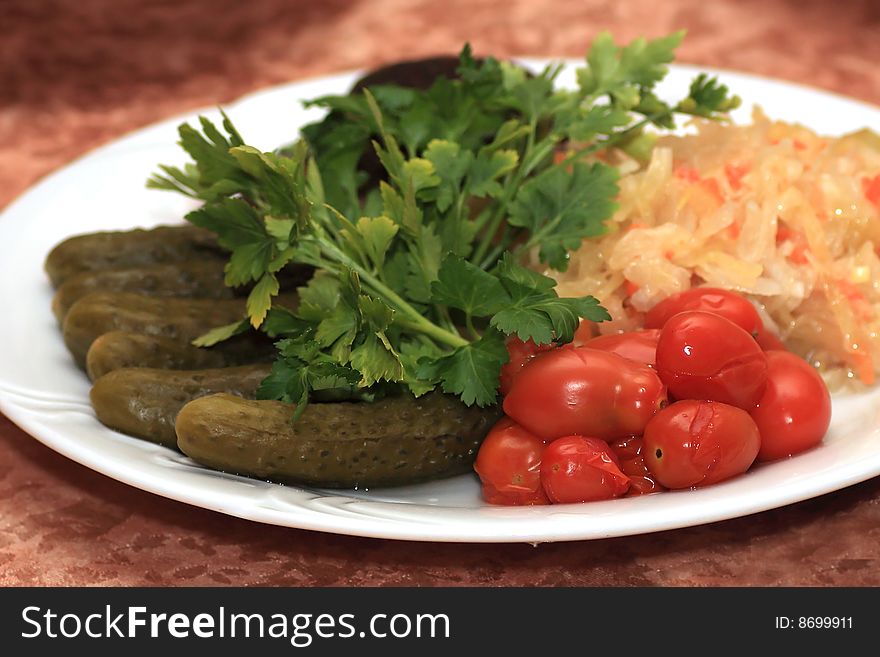 Appetizer. Salted foods. Decoration of festive table.