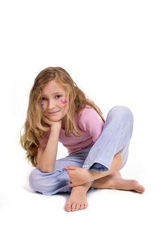 Pretty Girl With Flower Butterfly Make-up Sitting On The Floor Royalty Free Stock Images Pretty Girl With Flower Butterfly Make-up Sitting On The Floor Royalty Free Stock Images
