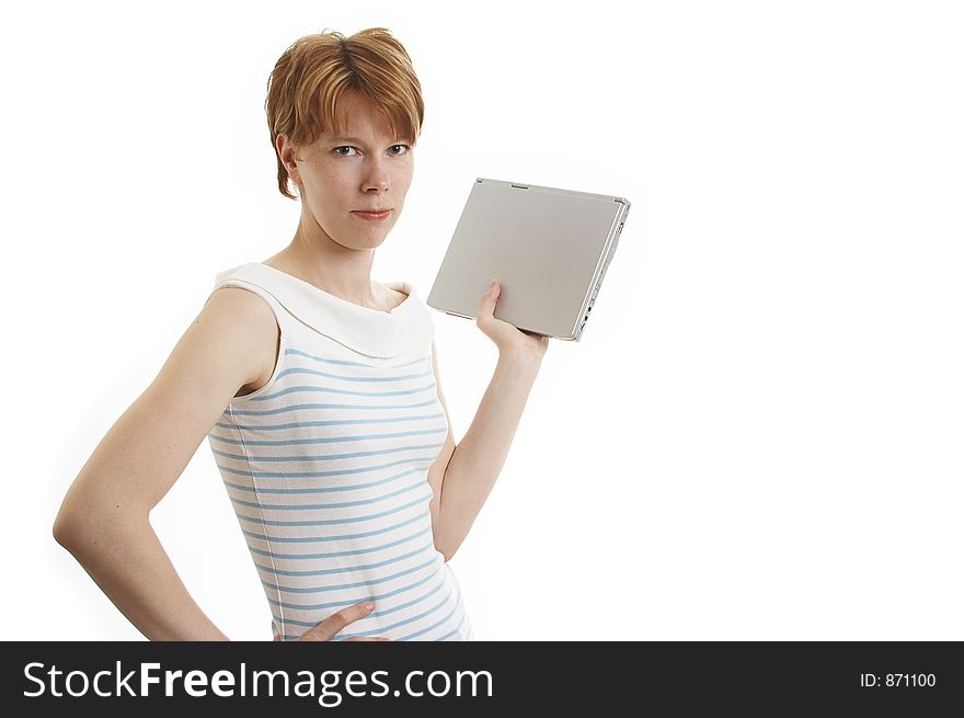 Woman holding a laptop. Woman holding a laptop