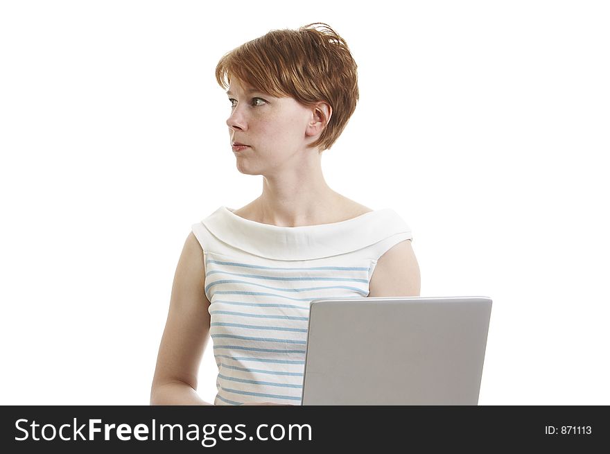 Woman holding a laptop. Woman holding a laptop