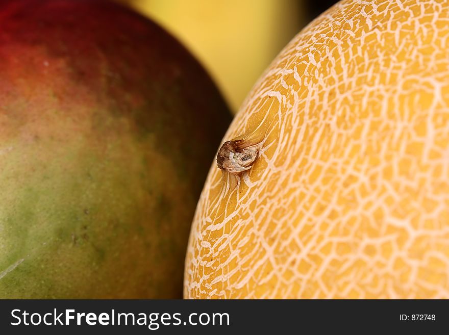 Close up picture of fruits , a study of colours and forms, mango and melon. Close up picture of fruits , a study of colours and forms, mango and melon