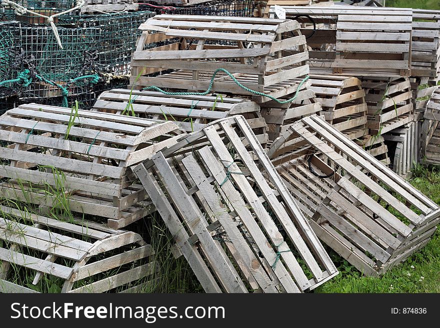 Lobster traps at a marine salvage yard. Lobster traps at a marine salvage yard