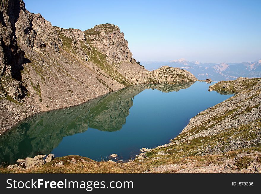 The lac du crozet, in the belledonne mountain range, above grenoble, france. The lac du crozet, in the belledonne mountain range, above grenoble, france
