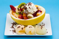 Fruits In A Honeydew With Cream Royalty Free Stock Images Fruits In A Honeydew With Cream Royalty Free Stock Images