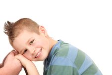 Lovely Moment Of Young Boy With Punk Hairstyle Stock Photo