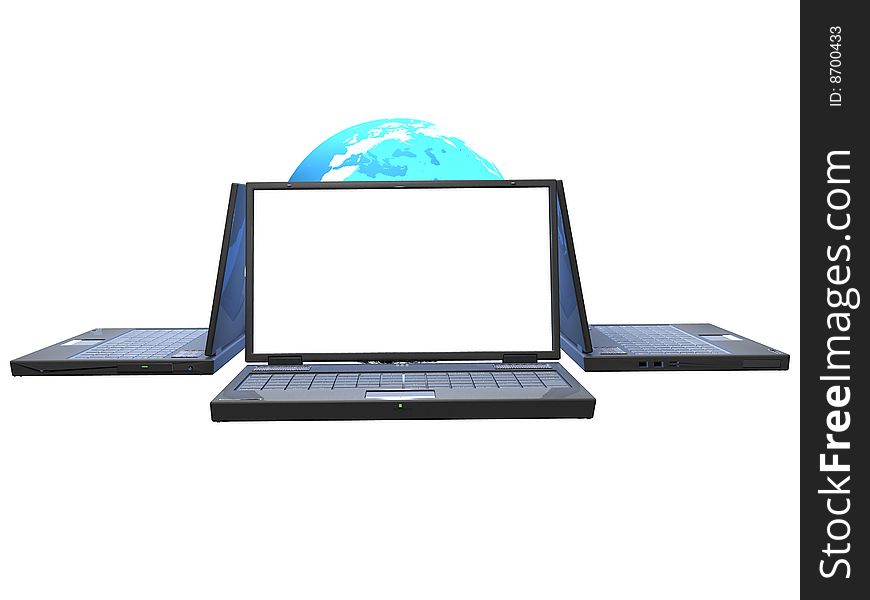 Laptops and blue world