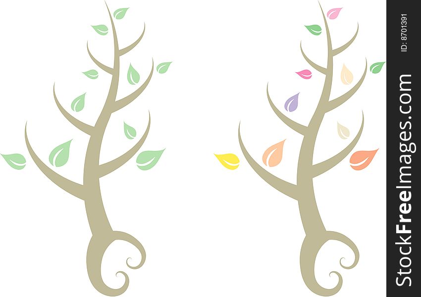 Set of two: Trees in spring/summer + fall/autumn