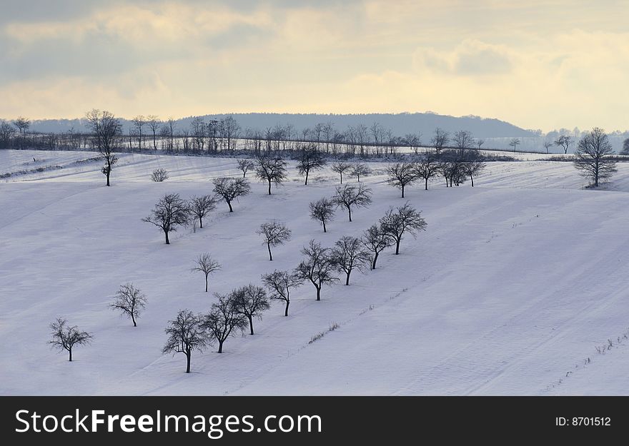 A view over a part of the Romanian countryside in winter