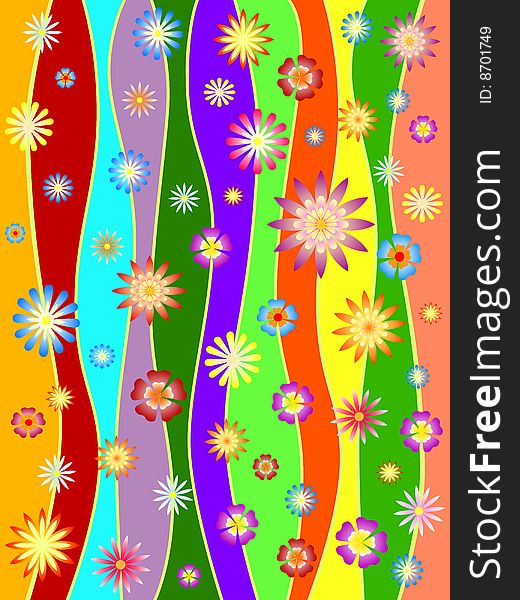 Colors lines with colorful flowers, spring motif. Colors lines with colorful flowers, spring motif