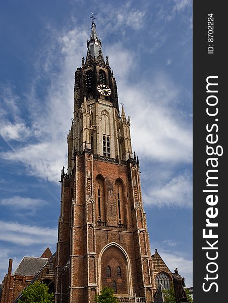 Church tower architecture in Delft.