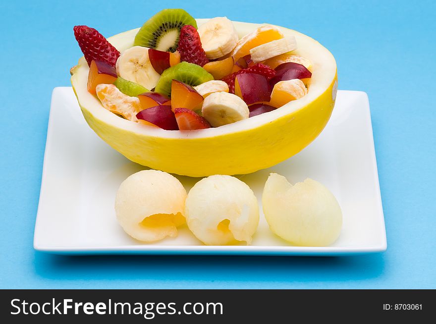 Several fresh fruits in a delicious honeydew. Several fresh fruits in a delicious honeydew