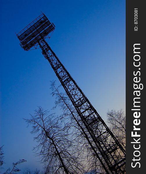 Lighting tower stadium against the backdrop of night sky