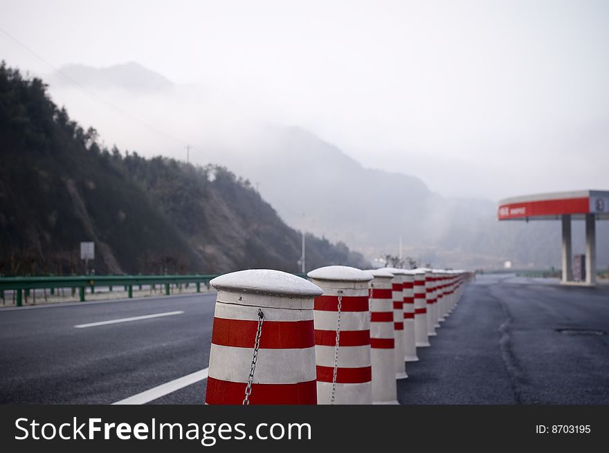 Road dividers on highway in countryside of China